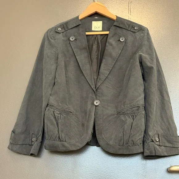 GO BY GO SILK size 6 EUC washable lux Blazer with Military Flair Dark Gray/black - Picture 4 of 14